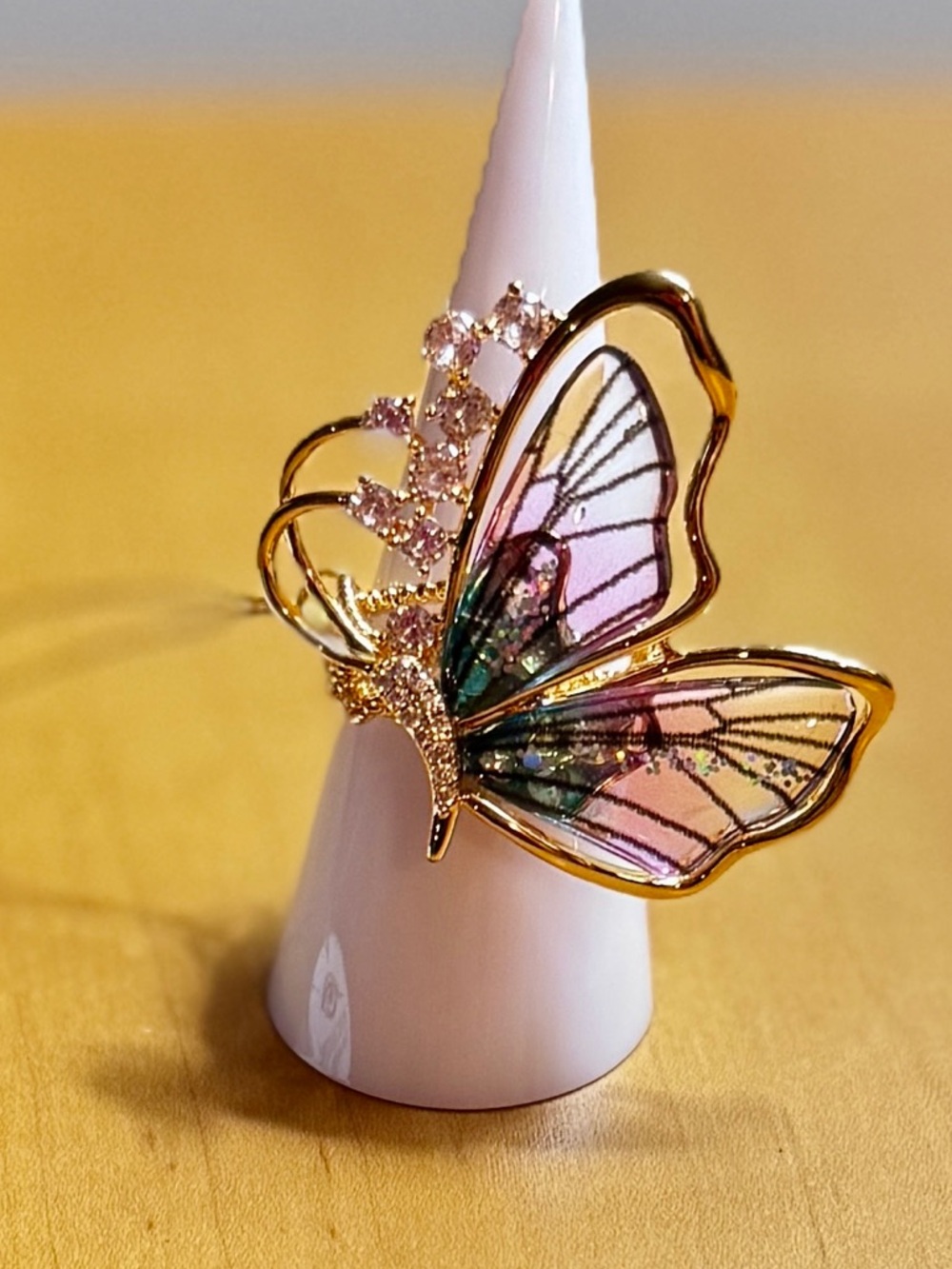 Eye Candy LA Iridescent Butterfly Ring Adjustable Gold Crystal